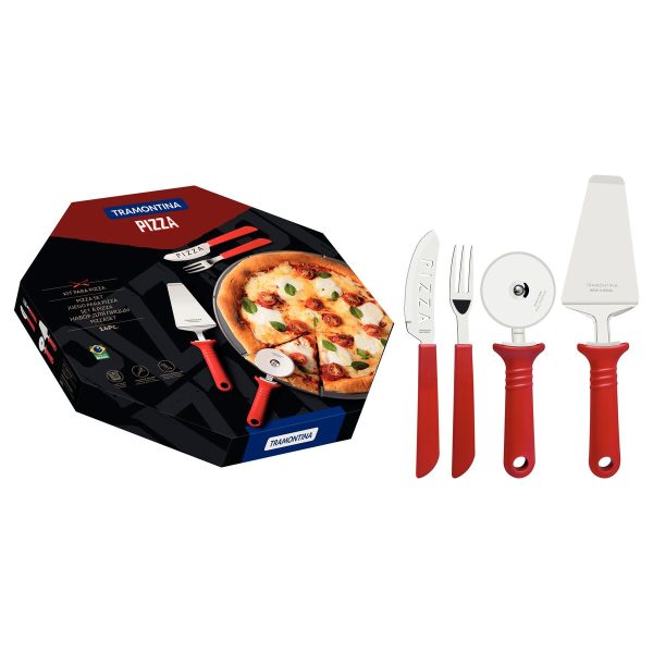 Kit Pizza Tramontina com Lâminas em Aço Inox e Cabos de Polipropileno Vermelho 14 Peças